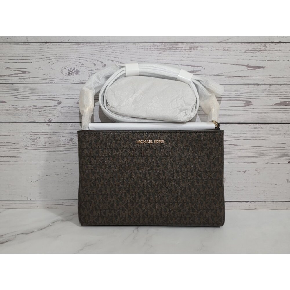 MICHAEL Michael Kors Trisha Medium Logo Crossbody Bag BROWN - Picture 4 of 9